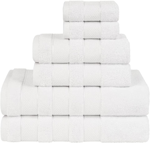 Safi Plus Luxury Hotel Quality 100% Turkish Genuine Cotton Towel Set, 2 Bath Towels 2 Hand Towels 2 Washcloths Super Soft Absorbent Towels for Bathroom &amp;amp; Kitchen Shower - Bright White