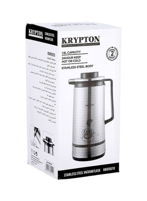 Krypton Double Glass Liner Vaccum Flask Silver/Black 1.9L