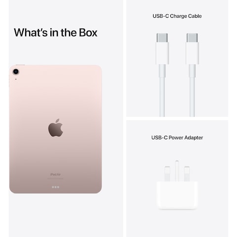 Apple iPad Air (5th Generation) Tablet, 64GB, Pink, 8GB, 10.9-Inch, 12 MP Camera, Liquid Retina Display, Wi-Fi Only