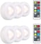 RGB LED Under Cabinet Lamp Puck Light 6 Pack with Remote Control Brightness Adjustable Dimmable Timing