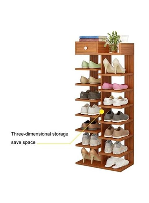 8 Tier Shoe Rack Storage Rack Wooden Shoe Rack Vertical Design Entrance Shoe Storage Rack(Brown)