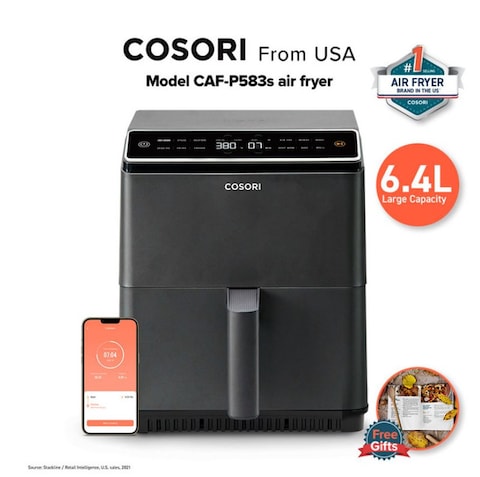 Cosori Caf-P583S Dual Blaze 6.4L Large Smart Air Fryer 12-In-1 One-Touch Presets For Crispy And Even Cooking Results - 2 Years Warranty