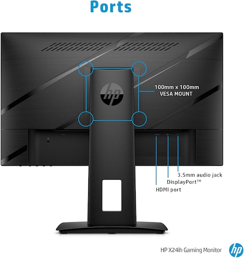 HP X24IH Gaming Monitor, 144 Hz Refresh Rate, 1ms Response, Ultrawide IPS 24 Inch Panel Screen, Height Adjustable Stand (1 HDMI, 1 Display Port)