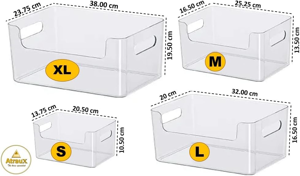 Atraux XL Clear Plastic Stackable Organizer Bins (Pack Of 4)