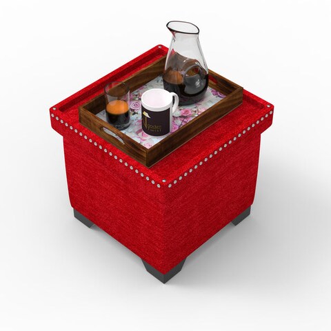 Eccentric Stool Cum End Table with Storage (Red)