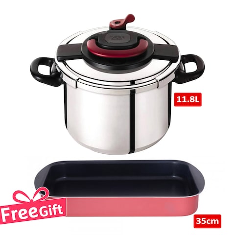 Tefal Pressure Cooker Clipso Plus - 11.8 Liter - Stainless Steel + Rectangular Oven Tray - 35 Cm