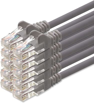 2m - grey 10 - pieces - LAN Network Cable CAT.6 Premium Quality Ethernet Patch Cable, compatible with CAT5 Internet, switch, router, modem, Patchpannel, Access Point, patch Panels