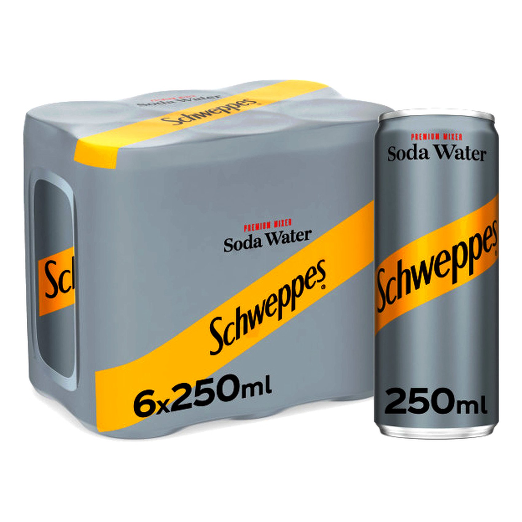Schweppes Soda Water Carbonated Drink Can 250ml Pack of 6