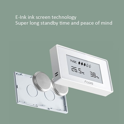 Aqara Air Quality Monitor Smart Tvoc Indoor Air Temperature, Compact &amp; Portable, Indoor Air Quality Monitor, Magnetic, Intelligent Automation, Pollution Meter, Dot-Matrix E Ink Screen - White