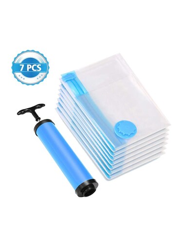 Generic 7-Piece Vacuum Storage Bag With Suction Pump Clear/Blue/Black 70x100centimeter