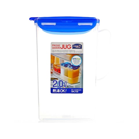 Lock &amp; Lock Plastic Fridge Door Jug Clear And Blue 2L