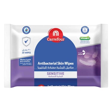 Carrefour Sensitive Antibacterial Wipes 20 Count