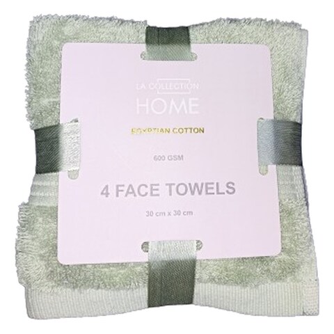 LA Collection 600 GSM Egyptian Cotton Face Towels Green 30x30cm 4 PCS