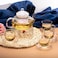 Lushh Glass Teapot with a Crystal Heart Shape Tea Warmer and 4 Tea Cup with Coaster, Gift Set for Blooming Tea, Flower Tea, Loose Leaf Tea
