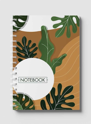 Lowha Spiral Notebook With 60 Sheets And Hard Paper Covers With Leaves Design, For Jotting Notes And Reminders, For Work, University, School