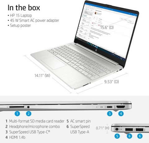 HP 15 DY2091WM, 11th Generation Core i3-1115G4, 8GB RAM, 256GB SSD, 15.6&quot; HD LED Display, Silver, Windows 11