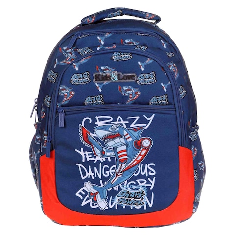 Kaukko Kids and Love Fast Shark Printed Backpack Bag