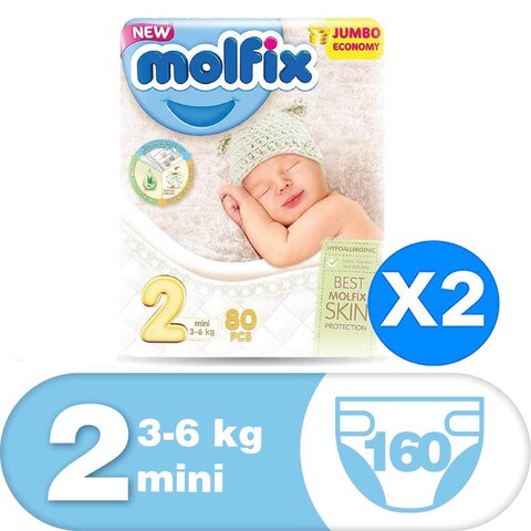 Molfix Diapers Mini Size 2 3-6kg Jumbo Pack 80 Diapers Pack of 2