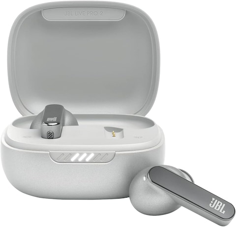 JBL Live Pro 2 True Wireless Noise Cancelling Earbuds, JBL Signature Sound, Smart Ambient, 40H Of Battery, 6 Mics, Oval Tube, Multi-Point Connection, IPX5 Water Resistant - Silver, JBLlivepro2TWSsil