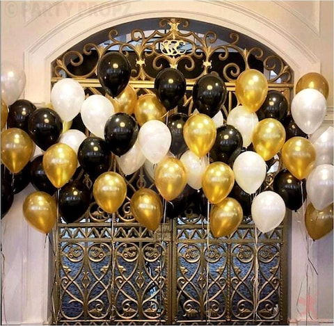 Party Propz Pack Of 50 Black,Golden And White Latex Balloon For Balloons For Decoration