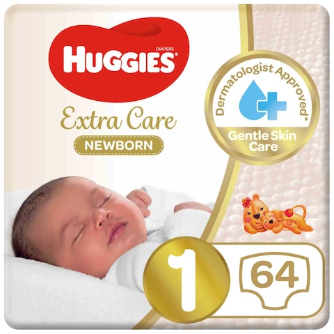 Huggies Extra Care Diapers Newborn Size 1 Up to 5kg Jumbo Pack 64 Diapers