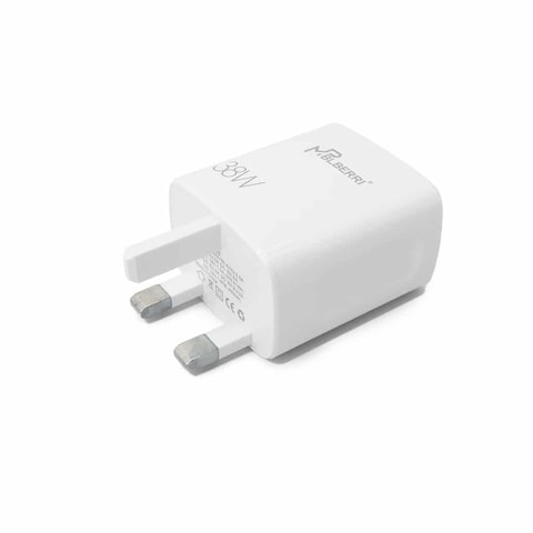 mpBLBERRI BLB-T102 38w USB-A &amp; USB-C PD Fast Charger, USB-C to Lightning Cable, White