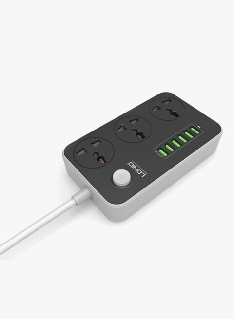 LDNIO 3-Power Socket And 6-Port USB Adapter Grey 162 x 97 x 38millimeter