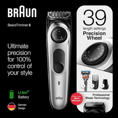 ماكينة تشذيب اللحية براون مع قرص ضبط الدقة وشفرة حلاقة Gillette Fusion5 ProGlide - BT5260