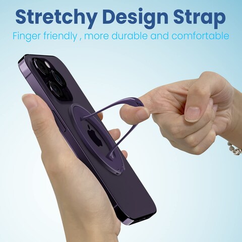 Remson Mag-X Phone Grip Finger Strap Magnetic Phone Kickstand with Silicone Strap Compatible for iPhone 14, 13 Pro/Max/Plus (Deep Purple)