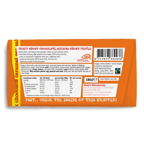 Ben  Jerrys Tonys Chocolonely Milk Caramel Biscuit Chocolate Bar 180G