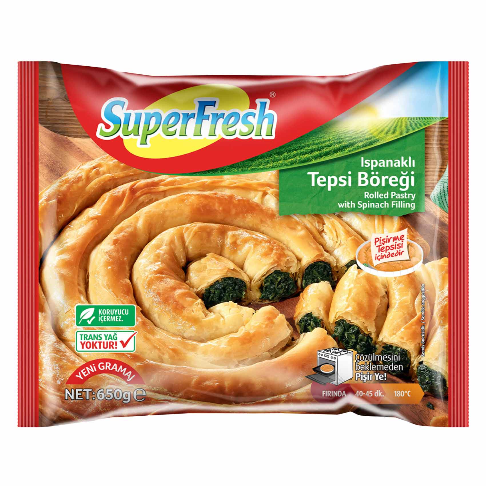 Superfresh Cheese Spinach Tray Pastry With Potatoes 650g