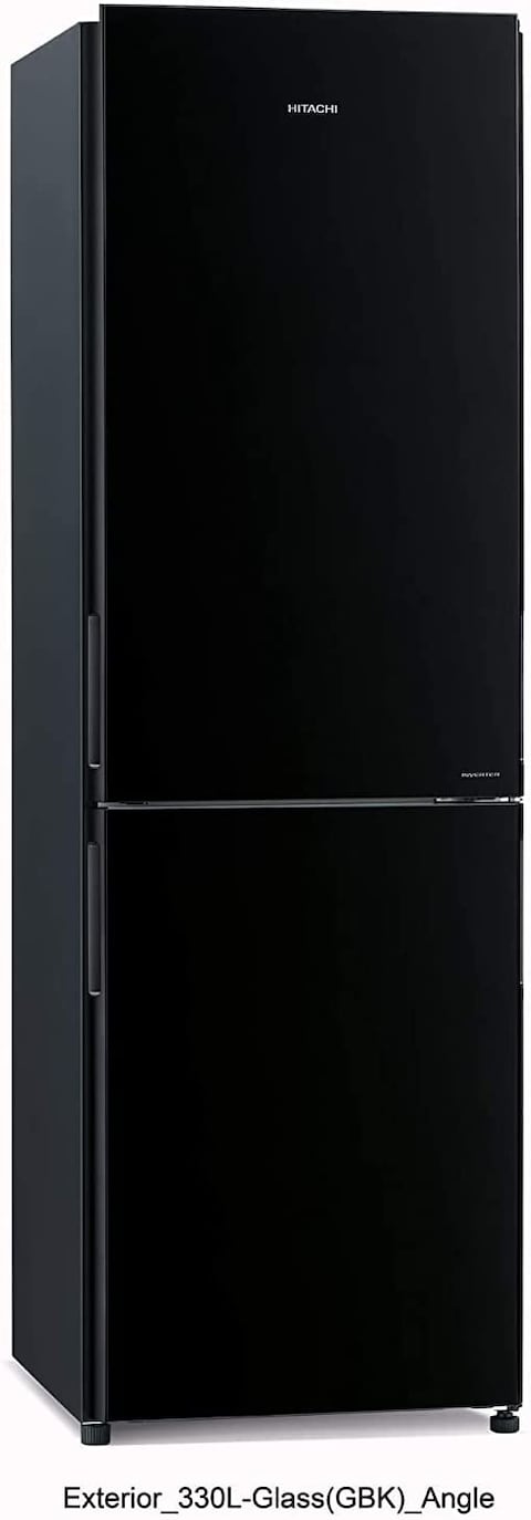 Hitachi 410L Gross Bottom Mount Double Door Refrigerator, 2 Doors No Frost Fridge Freezer, Inverter Control With Dual Fan Cooling, LED Hybrid Freezing, Bottle &amp; Wine Shelf, Glass Silver, RBG410PUK6GS