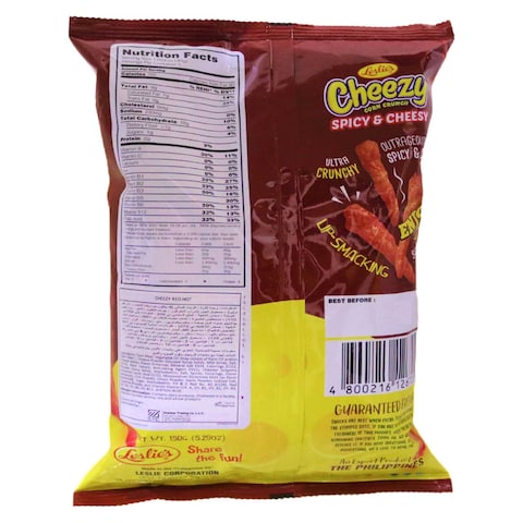 Leslie&#39;s Red Hot Cheezy Corn Crunch Outrageously Spicy And Cheesy 150g