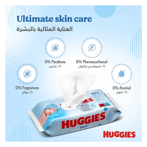 Huggies Pure Baby Wipes, 99% Pure Water Wipes, 1 Pack x 56 Wipes