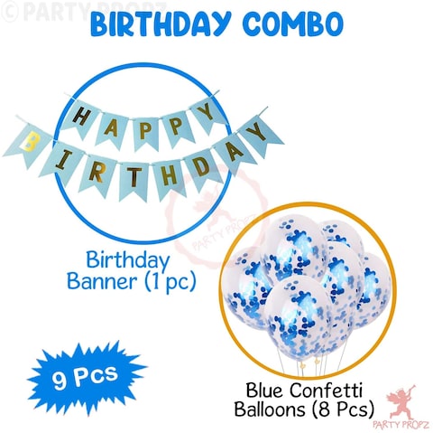 Party Propz Set Of 9 Pcs Birthday Combo For Boys Birthday Decoration Items/ Balloons For Boy Birthday Party