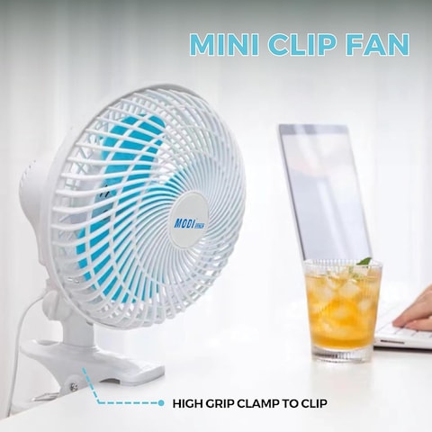 MODI 180&deg; Mini Clip Fan - 6 Inch   Desktop Portable Small Electric Fan White   Two Pin Plug Wire Small Fan for Home, Office