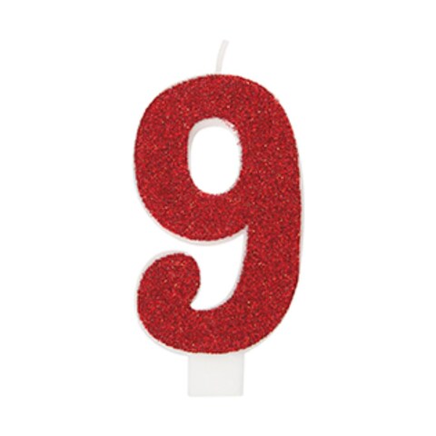 Unique Number 9 Glitter One Side Printed Candle