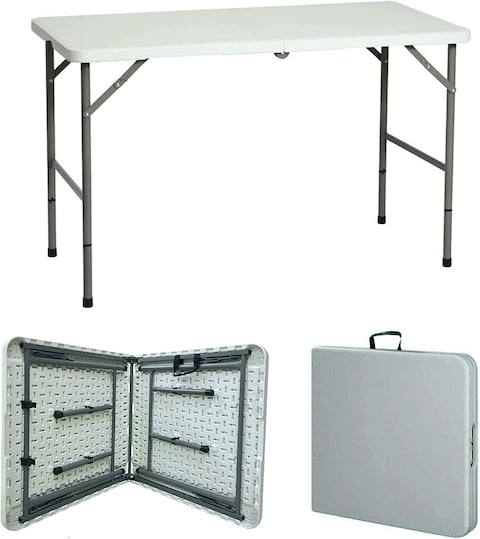 Heavy Duty Multipurpose Folding Table Portable Plastic Folding Table Picnic Dining table Centerfold Ideal for Crafts Outdoor Events Light and Durable Convenient Carry Handle (L122 x W60 x H74 CM)