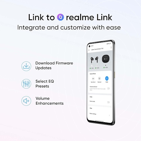 Realme TechLife Buds T100, Bluetooth 5.3, Up To 28 Hours Total Playback - (White) - International Version