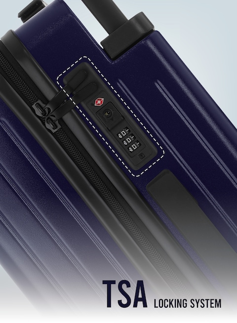 Creative handle design offers maximized base allows for increased packing space. Innovative Extra Wide Handle. TSA approved combination lock for additional security