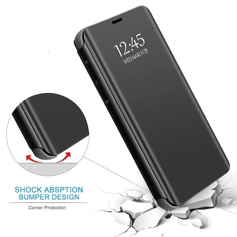 Mirror View Flip Protective Case Cover For Samsung A51 4G Black