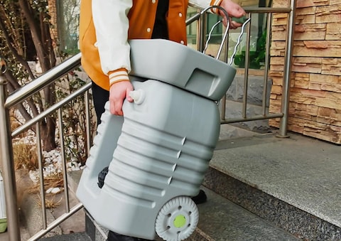 Portable Camping Hand Wash Sink Foot Pump With 45L Water Tank Wheels Dispenser Adjustable Height Size