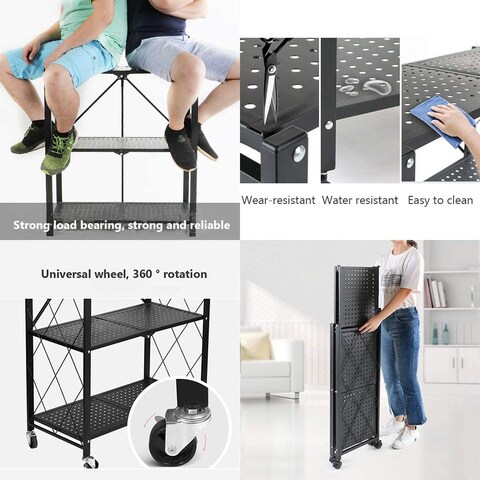 Nar 4-Tire Kitchen Microwave Racks Shelving Storage Unit Foldable Bread Racks, Storage Racks, Trolleys, Metal Organizer Wire Rack For Home Kitchen (Black-4Layer)