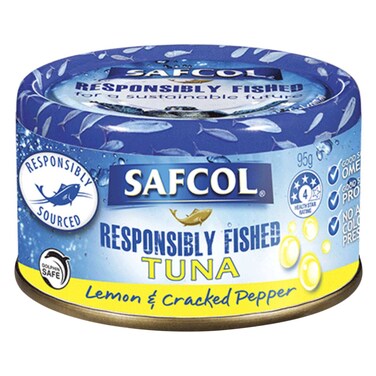 Safcol Responsibly Fished Lemon And Cracked Pepper Tuna 95G  - Canned Fish