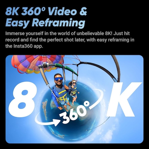 Insta360 X4 - Waterproof 8K 360 Action Camera, 4K Wide-Angle Video, Invisible Selfie Stick Effect, Removable Lens Guards, 135 Min Battery Life, AI Editing, Stabilization, for Sports, Travel, Outdoor