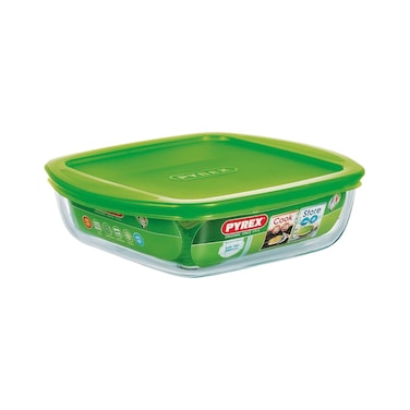 Pyrex Square Food Container With Lid - 1 Liter - Green