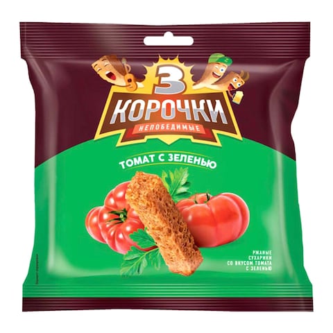 Buy 3 Korochki Rye Croutons With Tomato And Herbs 100g in UAE