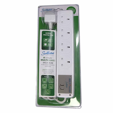 Sollatek MGX-4UB Multi-Plug Powerbar Extension With 2 USB Port 1500mm