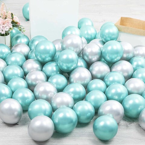 Party Time 50-Pieces 12&quot; Green and SIlver Chrome Balloons, Shiny Metallic Balloons, High-Quality Latex Balloons Set For Wedding D&eacute;cor, Bridal Shower, Birthday Party Decorations - Party Supplies