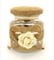 Burlap Lace Glass Jar Beige with Flower Design 13cm